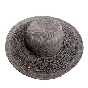 Nine West Black Woven Straw Wide Brim Sun Hat One Size